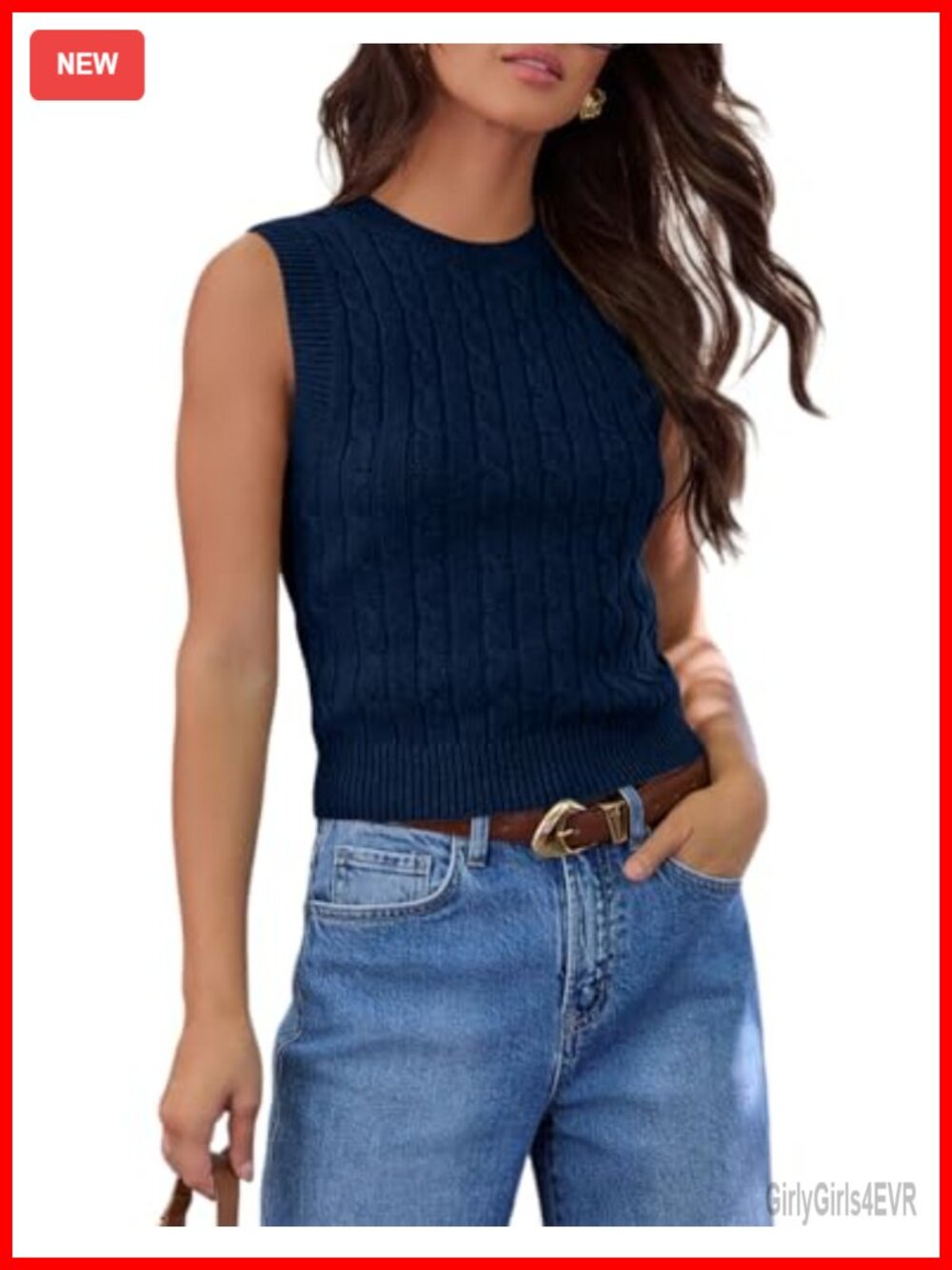 Sleeveless Cable Knit Crop Tank Top Slim Fit Sweater Vest